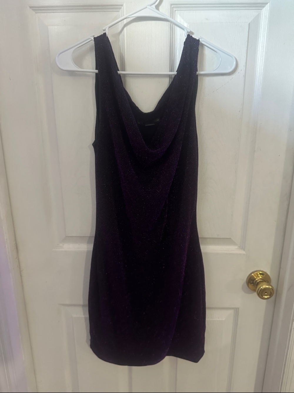 Armani Exchange Shimmer Cowl Neck Mini Dress - Purple